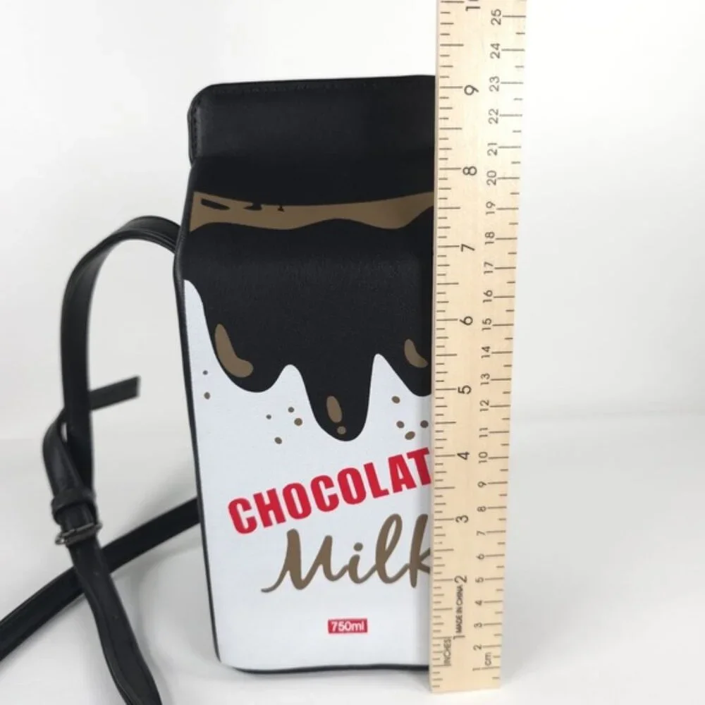 NEW CHOCOLATE MILK Carton Adjustable‎ Strap FAUX LEATHER CROSSBODY PURSE